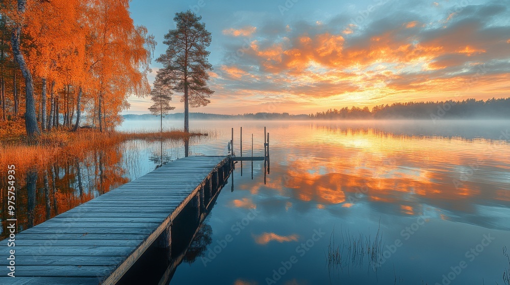 Fototapeta premium Beautiful autumn landscape. scenic autumn lakeside view. golden hues. travel tourism photography. 