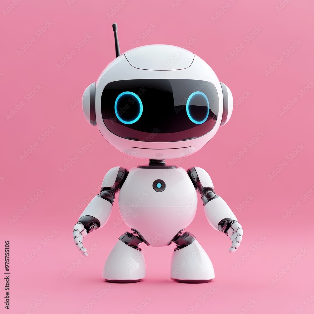 Friendly White Robot on Pink Background Friendly White Robot on Pink Background