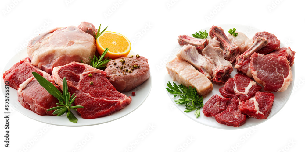 set of A Raw meat, chicken, and lamb isolated on a transparent background