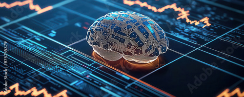 AI brain connected to realtime stock market data feeds, neural t