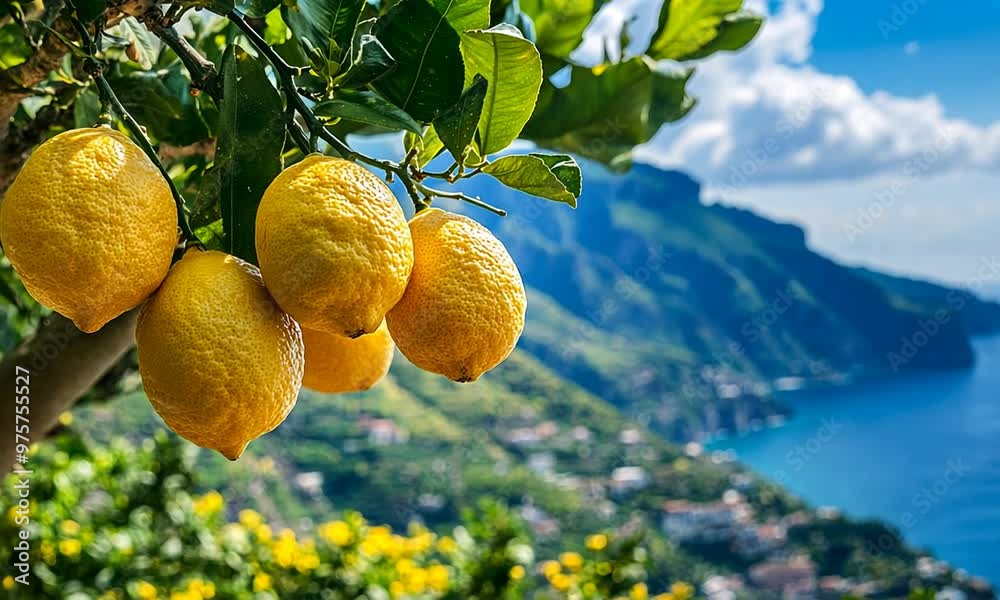 Lemons on a Tree with Coastal View