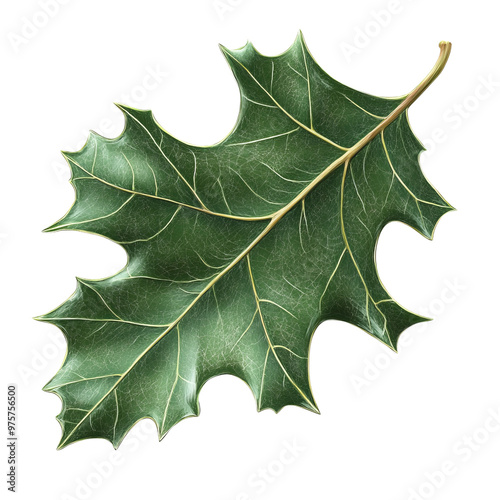 A detailed illustration of a green oak leaf isolated white background