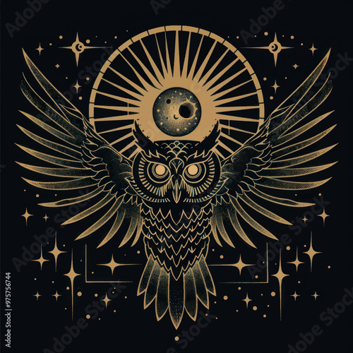 Mystical owl with celestial elements