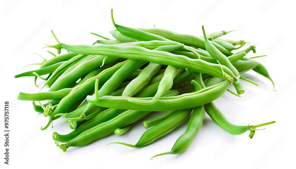 A pile of green beans isolated on white background