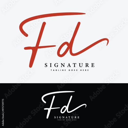 F, D, FD Initial letter logo. Alphabet FD Handwritten Signature logo photo