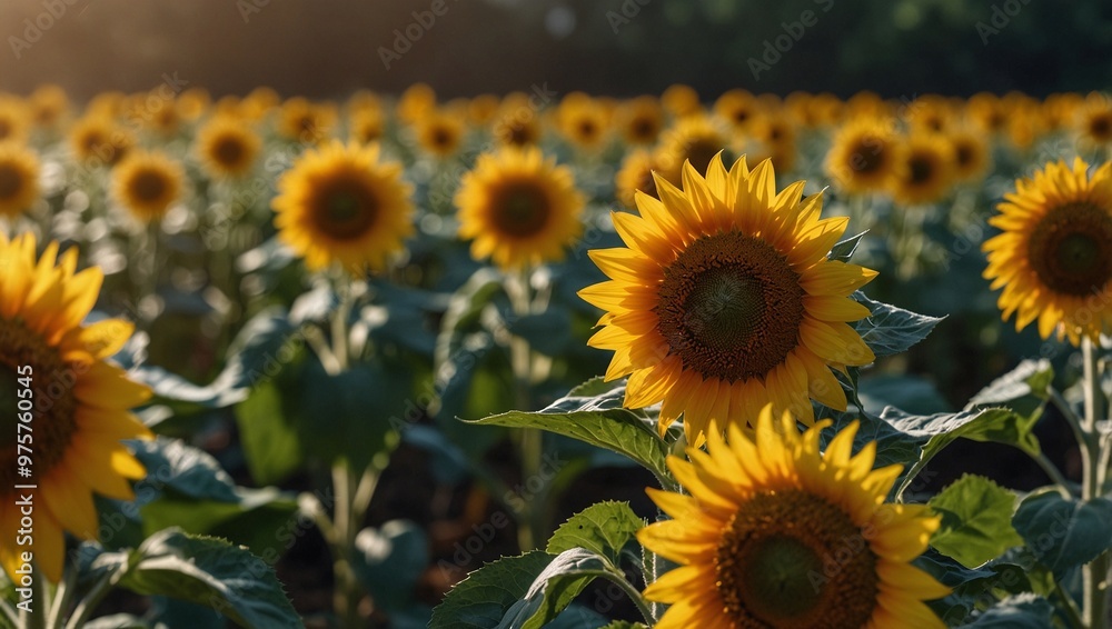 Fototapeta premium photo of beautiful sunflower garden scenery in the morning made by AI generative