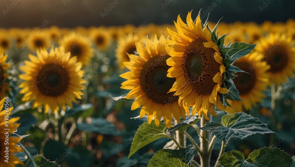 Fototapeta premium photo of beautiful sunflower garden scenery in the morning made by AI generative