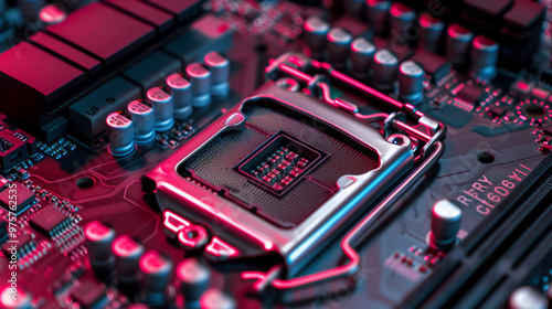 top view of 3d mainboard cpu processor computer background