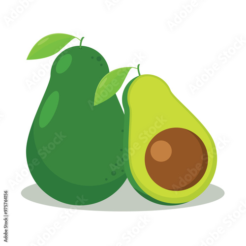 Illustration vector graphic of fresh whole and half avocado isolated on white background. Flat design