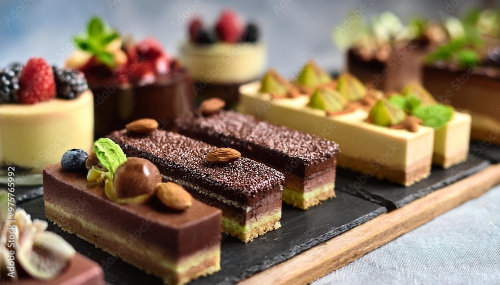 Decadent vegan desserts with full depth of fields showcasing rich flavors and creative plant-based innovations Decadent vegan desserts with full depth of fields showcasing rich flavors and creative plant-based innovations