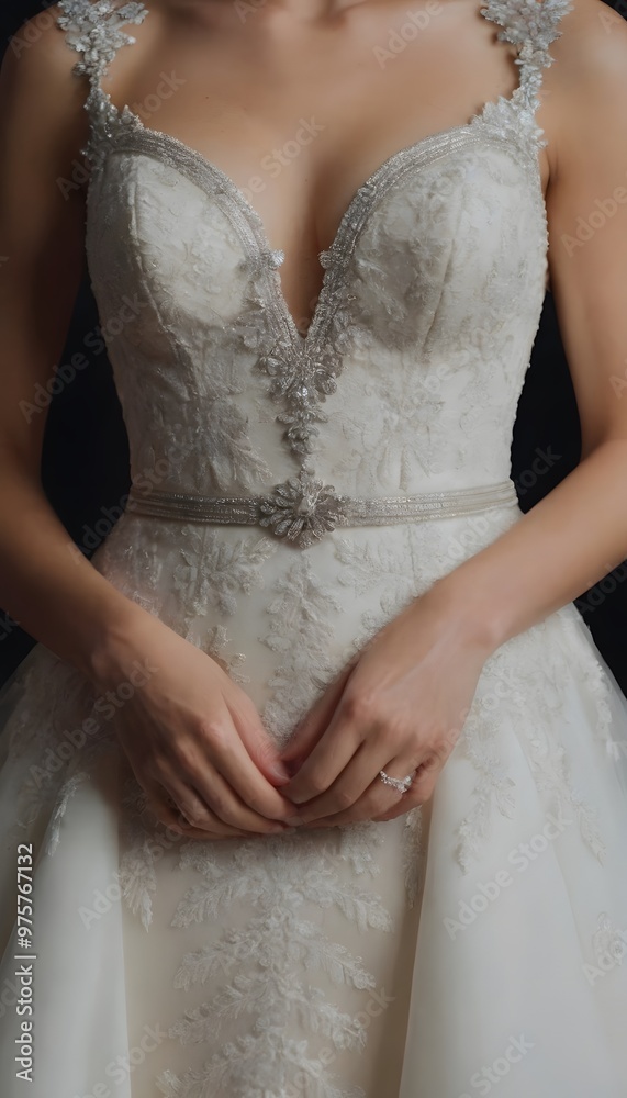 Close-Up of Wedding Dress Highlighting Intricate Lace, Beading, and Elegant Craftsmanship Close-Up of Wedding Dress Highlighting Intricate Lace, Beading, and Elegant Craftsmanship