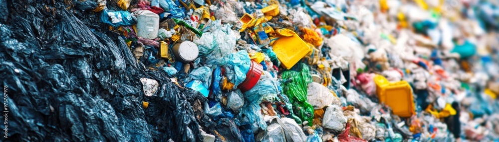 Plastic Waste Pile in Landfill Environmental Pollution Recycling Plastic Waste Pile in Landfill Environmental Pollution Recycling