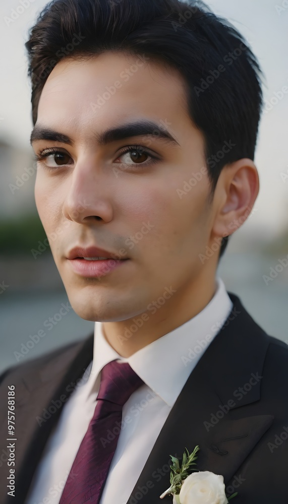 Refined Close-Up Portrait of Groom Showcasing Confidence and Sophisticated Style Refined Close-Up Portrait of Groom Showcasing Confidence and Sophisticated Style