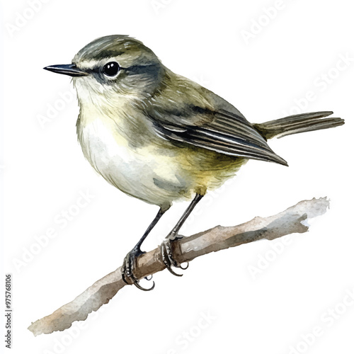 cute Dusky Warbler watercolor clipart illustration isolated