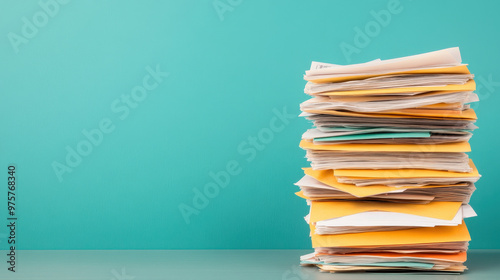 Pile of overdue utility bills, showing household debt challenges  photo