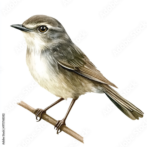 cute Dusky Warbler watercolor clipart illustration isolated