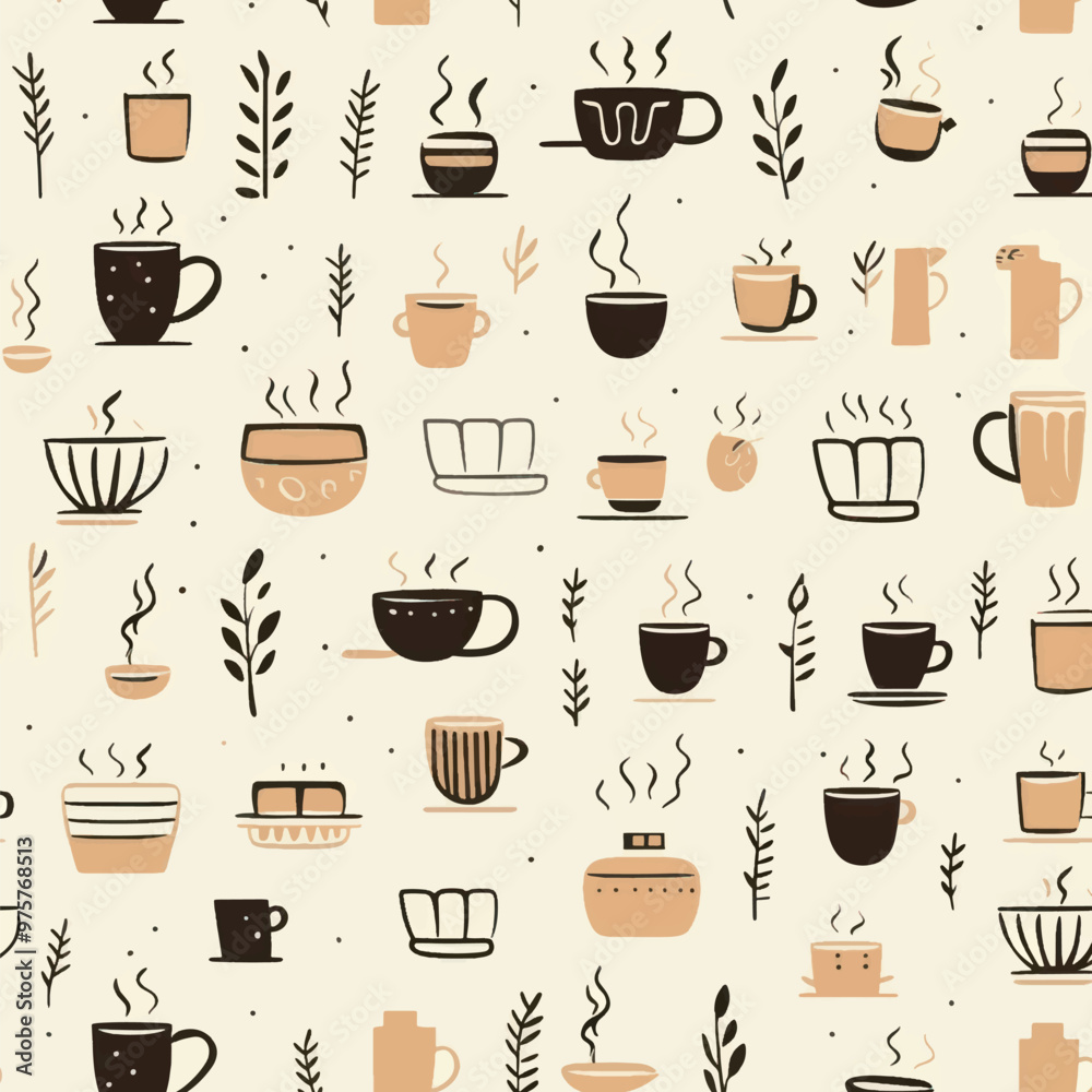 Coffee-themed seamless pattern design. Coffee-themed seamless pattern design.