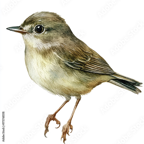 cute Dusky Warbler watercolor clipart illustration isolated