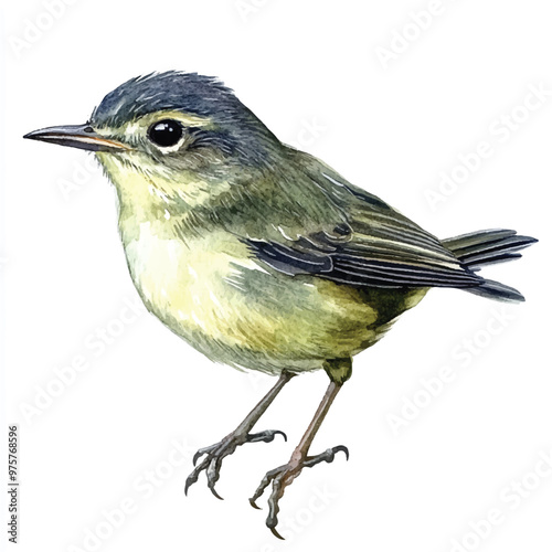 cute Dusky Warbler watercolor clipart illustration isolated