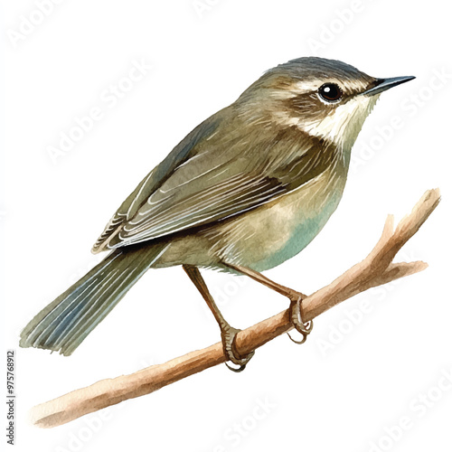 cute Dusky Warbler watercolor clipart illustration isolated