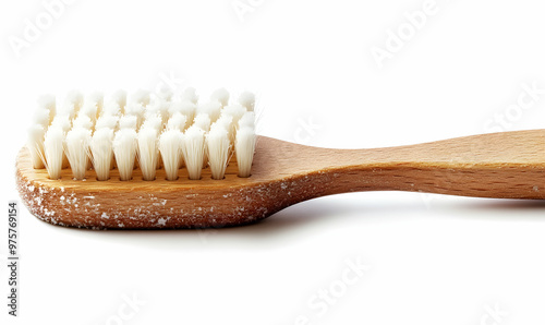 Eco friendly plant based cleaning brush, bamboo kitchen scrub brush isolated photo