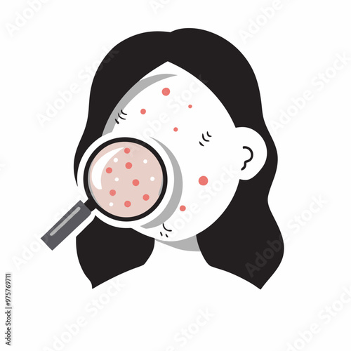 Acne skin medical examination of problem skin through a magnifying glass (2)