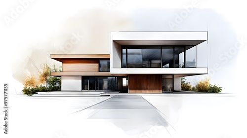 Architectural Sketch with pencil and marker, Realistic architect background image