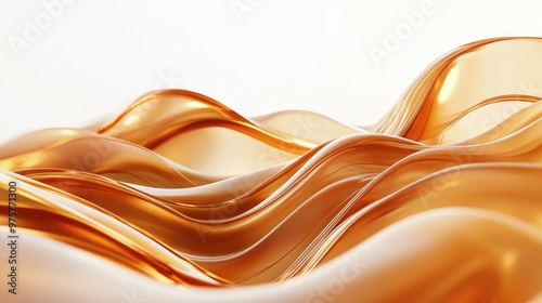 3D render of cascading caramel waves, flowing smoothly in abstract patterns, isolated against a white background.