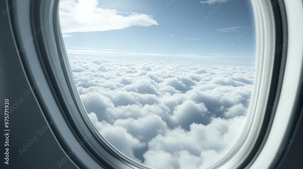 Beautiful view of the horizon, sky and clouds from the airplane window Beautiful view of the horizon, sky and clouds from the airplane window