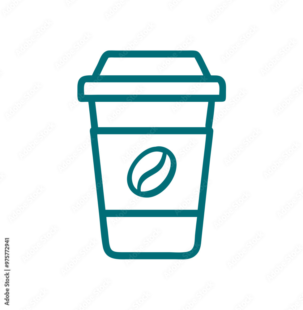 Teal coffee cup icon with coffee bean, representing takeaway coffee and caffeine Teal coffee cup icon with coffee bean, representing takeaway coffee and caffeine