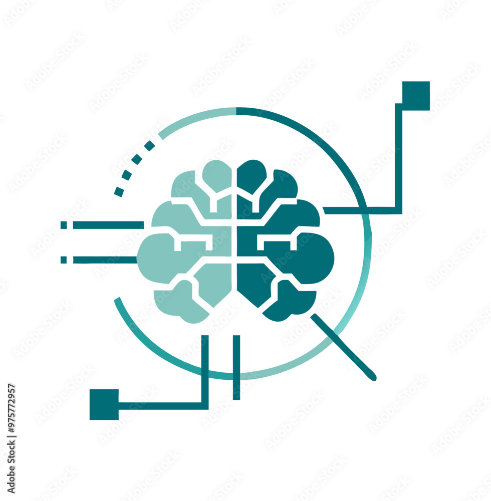 Teal brain with digital circuit lines, symbolizing artificial intelligence and technology Teal brain with digital circuit lines, symbolizing artificial intelligence and technology