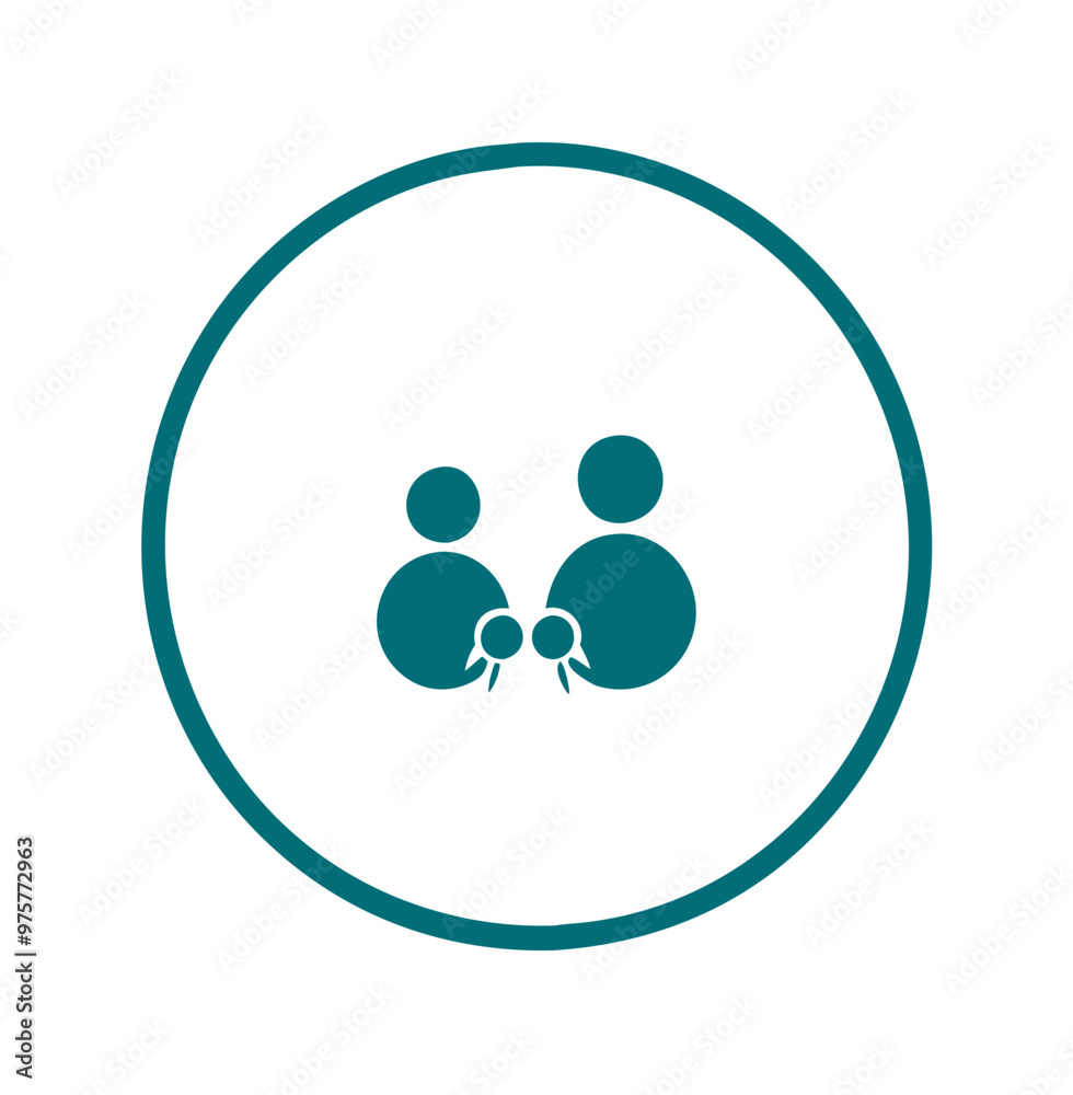 Family icon in teal, representing parent-child connection in a simple circular design Family icon in teal, representing parent-child connection in a simple circular design