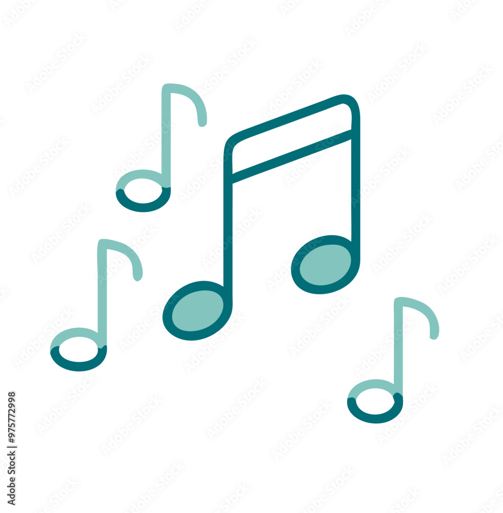 Music notes icon, simple teal line art, isolated on white, music and entertainment concept Music notes icon, simple teal line art, isolated on white, music and entertainment concept