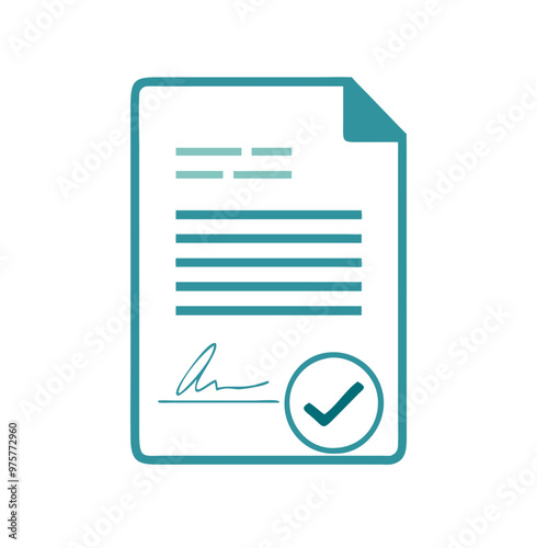 Signed document icon with checkmark in teal, representing verification and approval