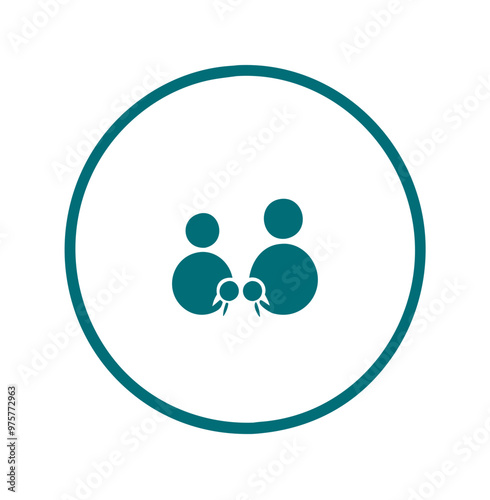 Family icon in teal, representing parent-child connection in a simple circular design