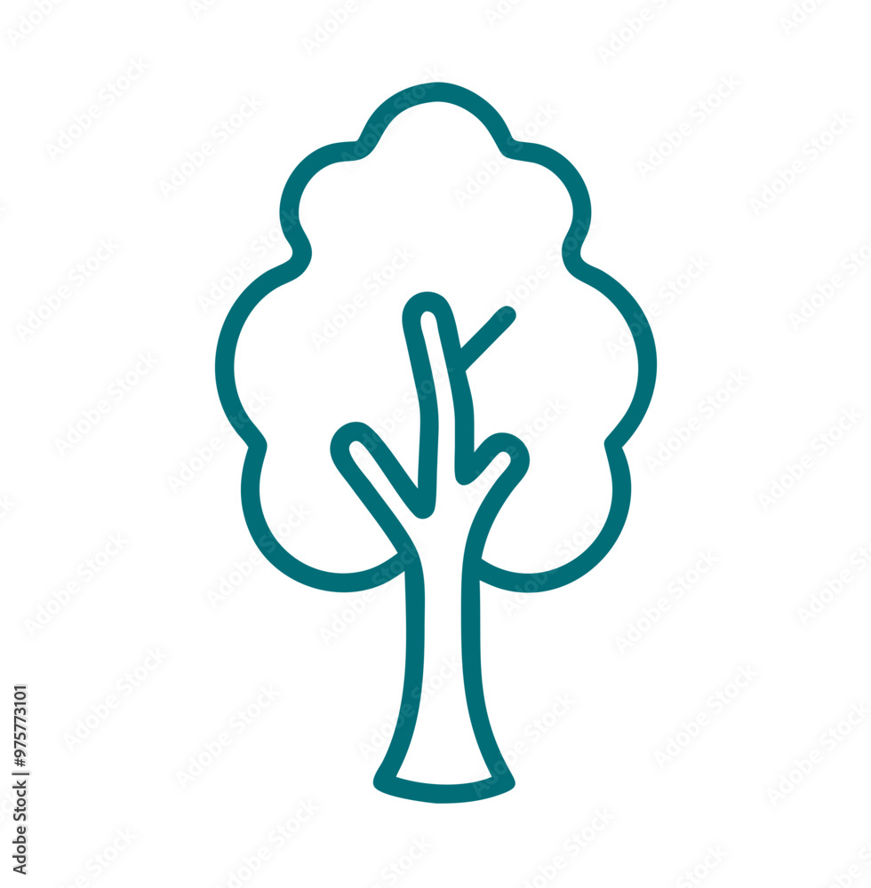 Tree icon, simple teal line art, isolated on white, nature concept Tree icon, simple teal line art, isolated on white, nature concept