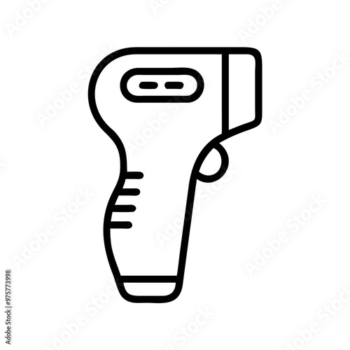 Infrared thermometer icon, simple black line art, isolated on white, healthcare equipment