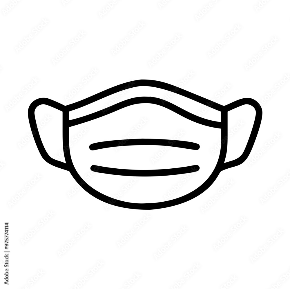 Medical face mask icon, simple black line art, isolated on white, healthcare safety concept Medical face mask icon, simple black line art, isolated on white, healthcare safety concept