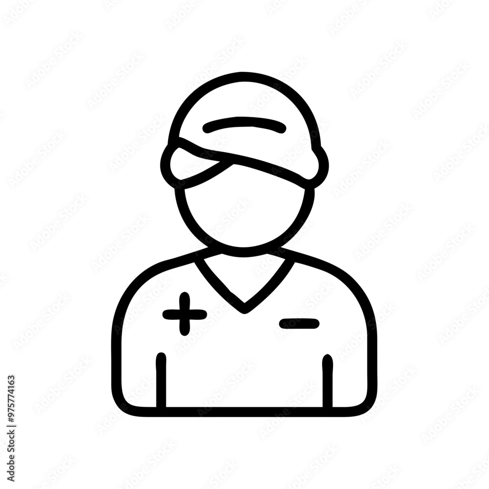Surgeon icon, simple black line art, isolated on white, medical professional concept Surgeon icon, simple black line art, isolated on white, medical professional concept