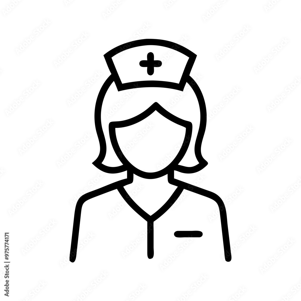 Nurse icon, simple black line art, isolated on white, healthcare professional concept Nurse icon, simple black line art, isolated on white, healthcare professional concept