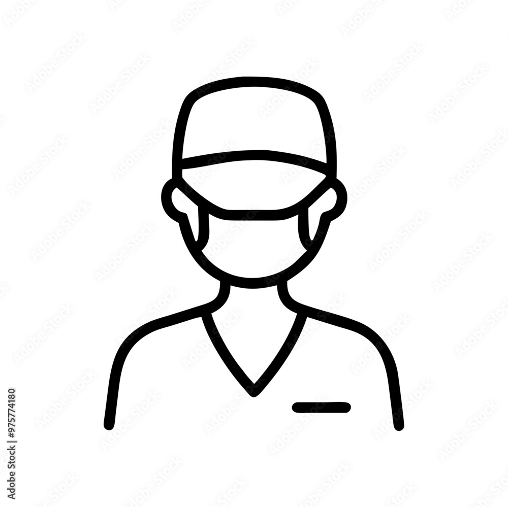Surgeon icon, simple black line art, isolated on white, medical professional concept Surgeon icon, simple black line art, isolated on white, medical professional concept