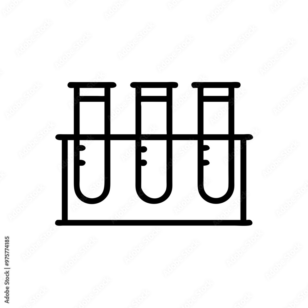 Test tubes in rack icon, simple black line art, isolated on white, laboratory concept Test tubes in rack icon, simple black line art, isolated on white, laboratory concept