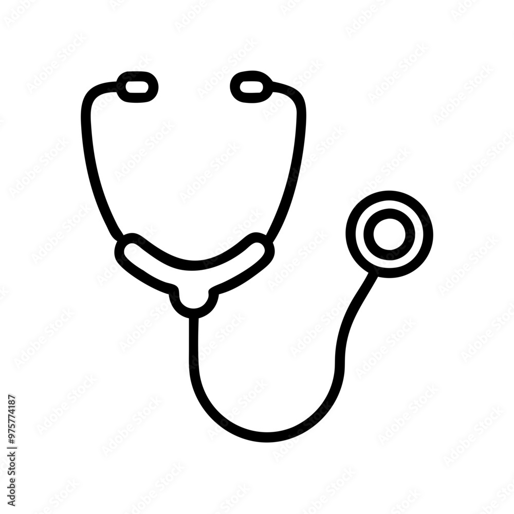 Stethoscope icon, simple black line art, isolated on white, healthcare tool concept Stethoscope icon, simple black line art, isolated on white, healthcare tool concept
