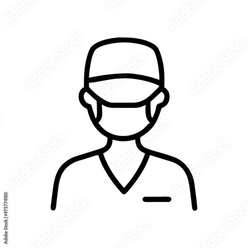 Surgeon icon, simple black line art, isolated on white, medical professional concept