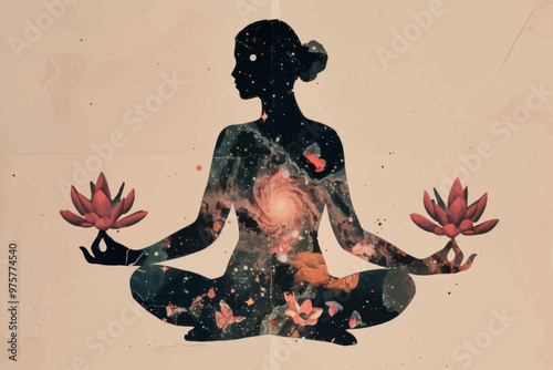 Meditative cosmic floral silhouette