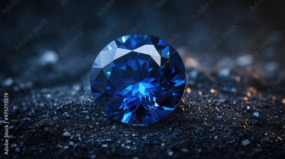 Close-up of a brilliant blue sapphire gemstone, shimmering against a dark background. The deep blue color contrasts beautifully with the dark tones. Close-up of a brilliant blue sapphire gemstone, shimmering against a dark background. The deep blue color contrasts beautifully with the dark tones.
