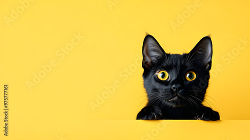 black cat on yellow background