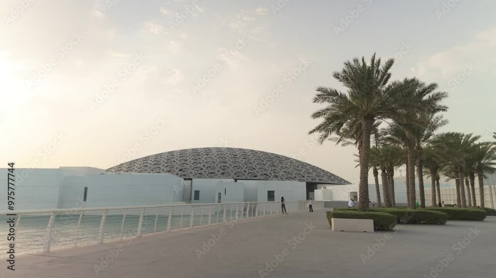 Abu Dhabi, United Arab Emirates - September 15, 2024: Louvre museum in Abu Dhabi exterior and entrance with characteristic architecture Abu Dhabi, United Arab Emirates - September 15, 2024: Louvre museum in Abu Dhabi exterior and entrance with characteristic architecture