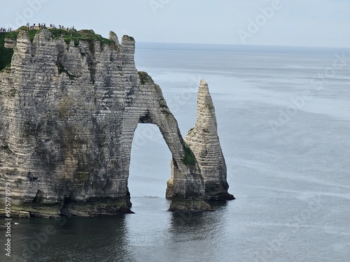 Normandy, France - May 18, 2024: Picturesque panoramic landscape on the cliffs of Etretat. Natural amazing cliffs. Etretat, Normandy, France, La Manche or English Channel. Coast of the Pays de Caux ar