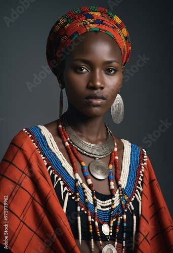 Portrait of a Maasai Woman Wearing Traditional Clothing, Reflecting Her Origins, History, Culture, Traditions, and Way of Life 2